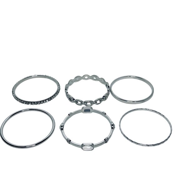 Christopher & Banks Lot Of 6 Silver Tone Bangle Bracelets (5582) - Picture 3 of 4